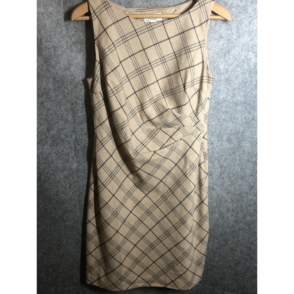 Talbots Dress Women 10P Tan Wool Blend Glen Plaid Sheath Career Business Classic